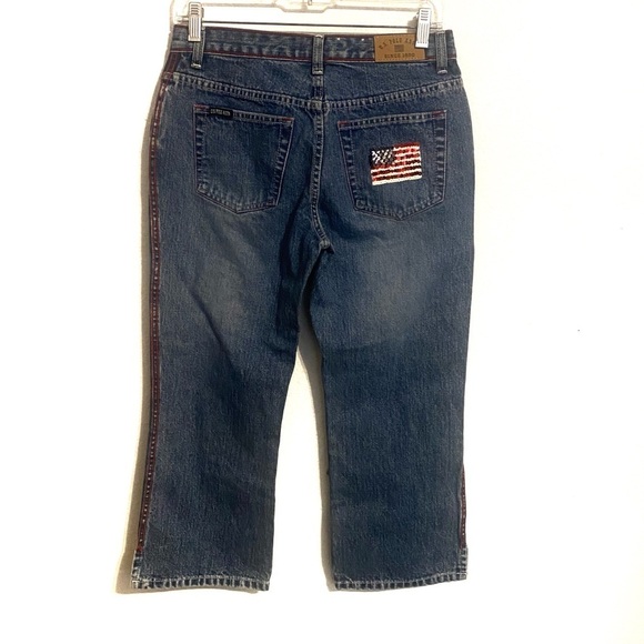 US Polo Assn Red Stitched Women’s denim capris Sz 5/6 With Sequence Detail - Picture 4 of 6